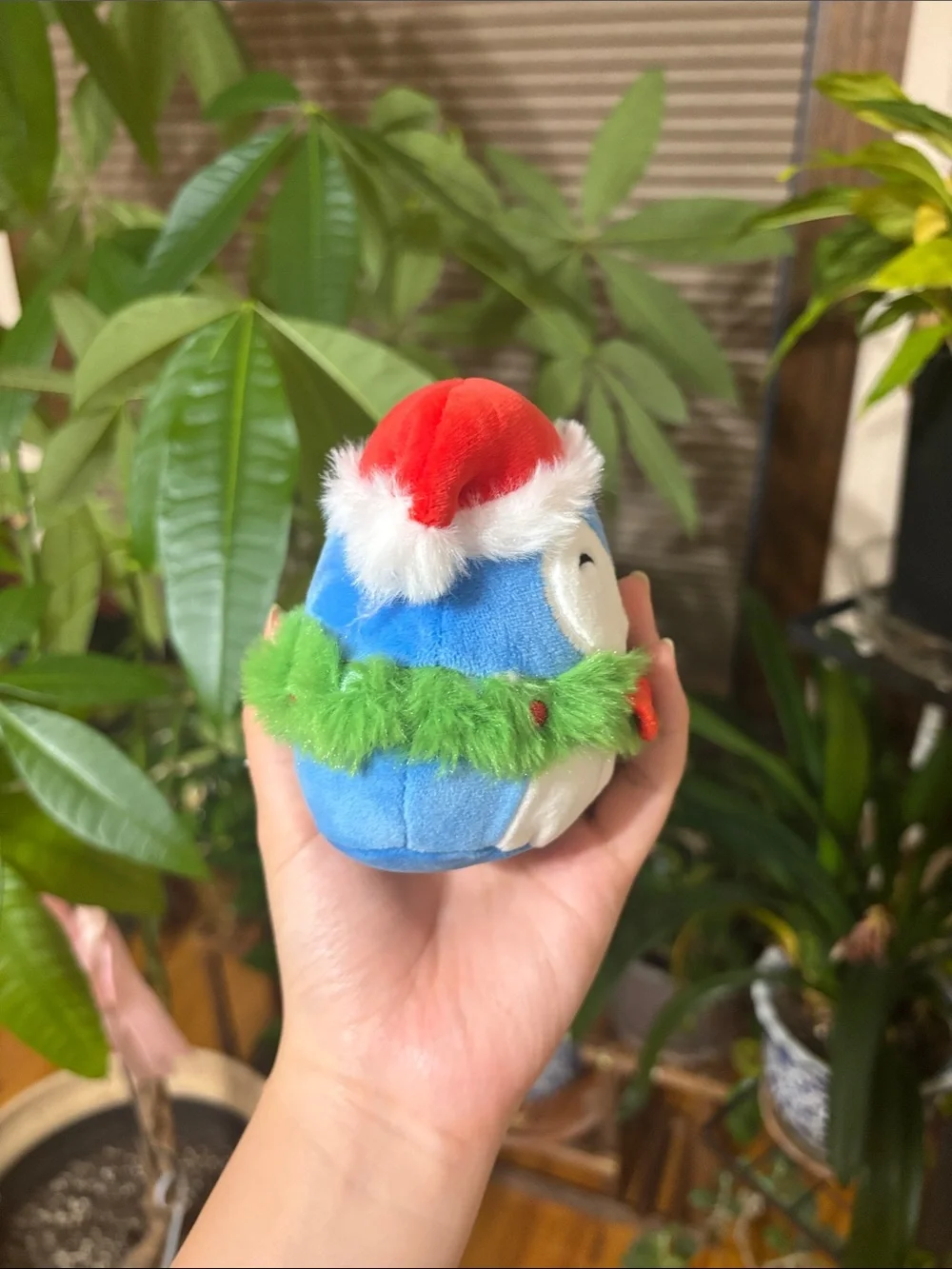 Plush Holiday Penguin Toy - Blue/White with Red Hat